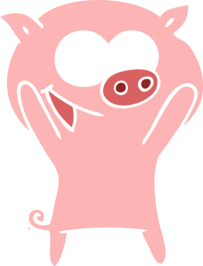 Mutlu domuz düz renkli çizgi film bir insan tarafından çizildi.