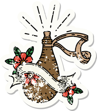 Bir insan tarafından çizilmiş eski bir dövme stili deri su şişesi.