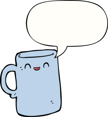 Bir insan tarafından çizilmiş konuşma baloncuklu çizgi film kupası.