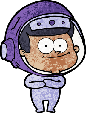 Bir insan tarafından çizilmiş mutlu astronot çizgi filmi.