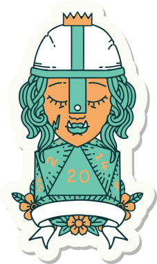 Bir insan tarafından çizilmiş 20 zarlı yarım ork savaşçısının çıkartması.