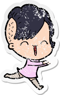 Bir insan tarafından çizilmiş mutlu bir hippi kızın sıkıntılı çıkartması.