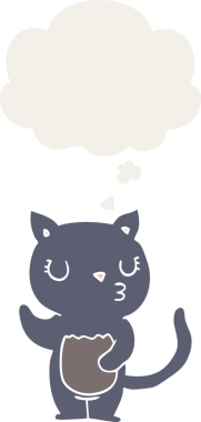 Bir insan tarafından çizilmiş düşünce baloncuğu olan sevimli çizgi film kedisi.