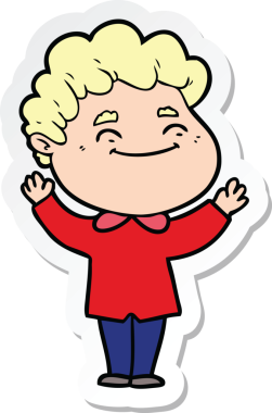 Bir insan tarafından çizilmiş, karikatür dostu bir adamın çıkartması.