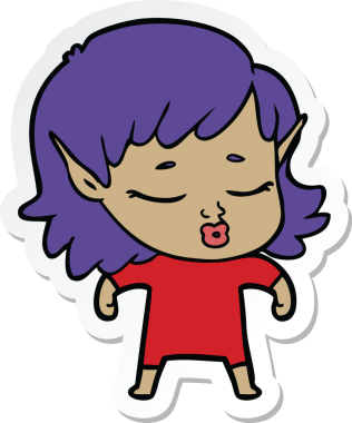 Bir insan tarafından çizilmiş güzel bir elf kızının çıkartması.