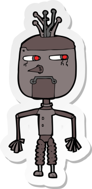 Bir insan tarafından çizilmiş robot karikatür çıkartması.