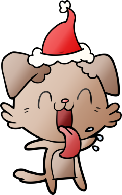 Bir insan tarafından çizilmiş, nefes nefese kalmış, Noel Baba şapkası takan bir köpeğin gradyan çizimi.