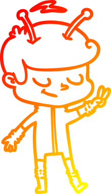 Bir insan tarafından çizilmiş dost canlısı bir uzay adamının sıcak çizgi çizimi