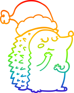 gökkuşağı gradyan çizgi çizimi bir insan tarafından çizilmiş noel şapkası giyen kirpi çizimi