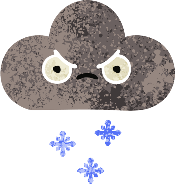 Bir insan tarafından çizilmiş fırtına kar bulutunun retro çizim tarzı karikatürü