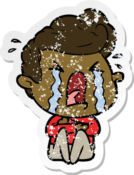 Bir insan tarafından çizilmiş ağlayan bir karikatür çıkartması.