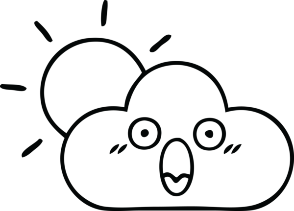 Bir insan tarafından çizilmiş güneş ışığı ve bulut çizimi