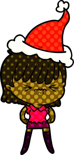 Bir insan tarafından çizilmiş Noel Baba şapkası takan bir kızın çizdiği çizgi roman çizimi.