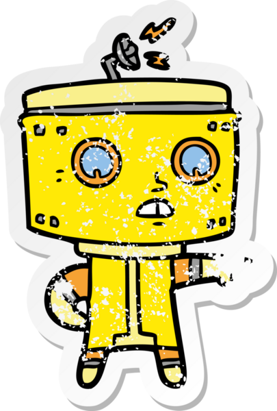 Bir insan tarafından çizilen karikatür robotunun sıkıntılı çıkartması.