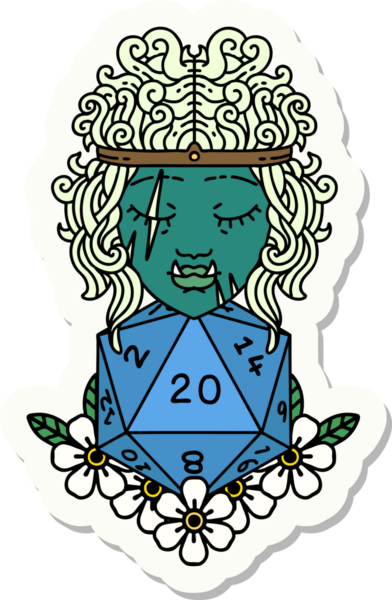 Bir insan tarafından çizilmiş 20 zarlı bir ork barbarının çıkartması.