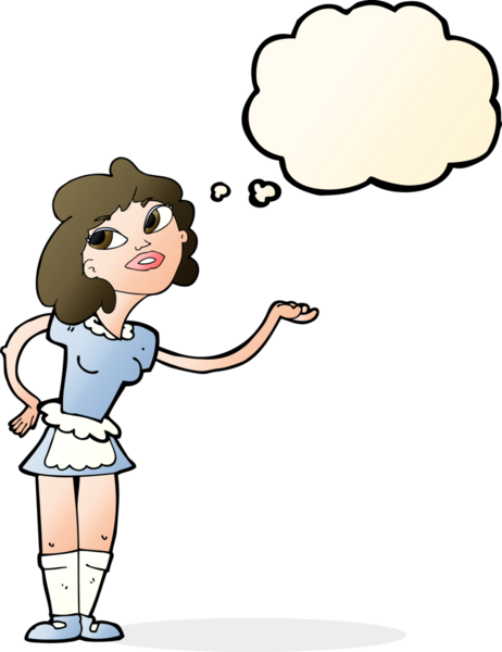 Bir insan tarafından çizilmiş düşünce balonuyla servis edilen karikatür garsonu.