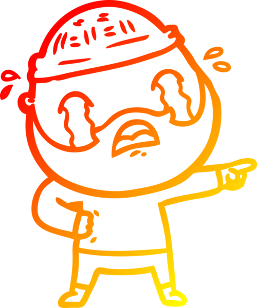 Bir insan tarafından çizilmiş ağlayan sakallı bir adamın sıcak çizgi çizimi.