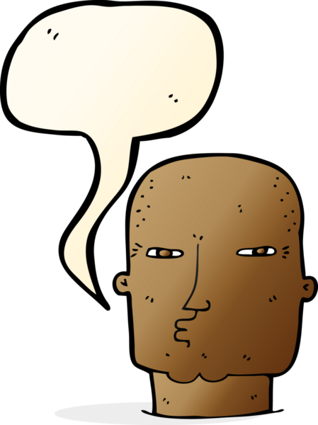 Bir insan tarafından çizilmiş konuşma balonu olan kel, sert adam.