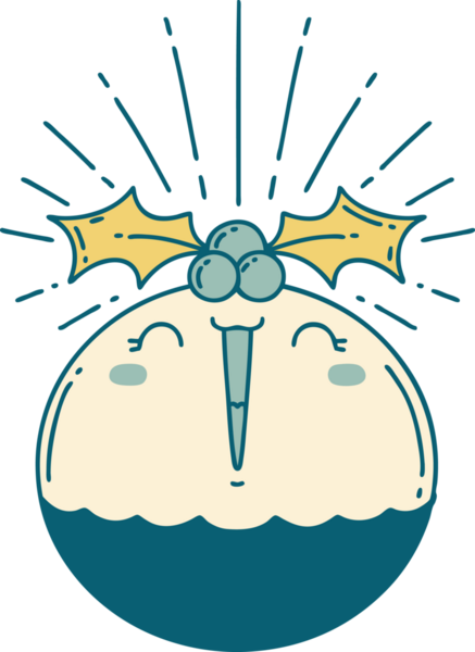 Bir insan tarafından çizilmiş geleneksel bir dövmeli noel pudinginin resmi.