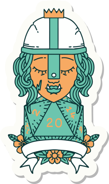 Bir insan tarafından çizilmiş 20 zarlı yarım ork savaşçısının çıkartması.