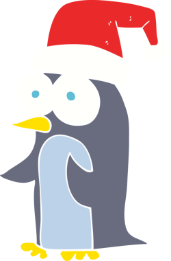 Bir insan tarafından çizilen noel pengueninin düz renk çizimi