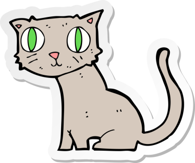 Bir insan tarafından çizilmiş çizgi film kedisinin çıkartması.