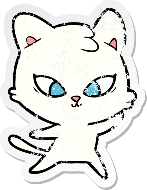 Bir insan tarafından çizilmiş şirin bir çizgi film kedisinin sıkıntılı çıkartması.