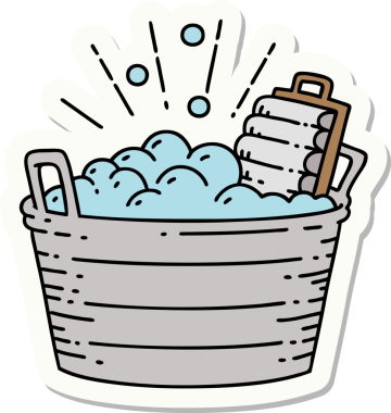 Dövme stili eski bir leğen ve bir insan tarafından çizilmiş bir kase.