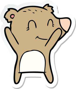 Bir insan tarafından çizilmiş gülümseyen ayı çizgi filminin çıkartması.