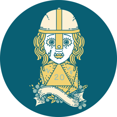 Retro Dövme Tarzı Yarı Ork Dövüşçüsü Bir insan tarafından çizilmiş doğal 20 zar ile