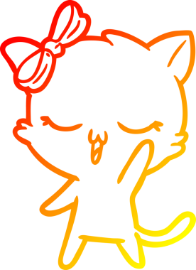 Bir insan tarafından çizilmiş kafasında yay olan çizgi film kedisinin sıcak çizgi çizimi