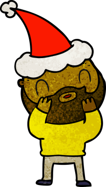 Bir insan tarafından çizilmiş Noel Baba şapkası giyen sakallı bir adamın el çizimi karikatürü.