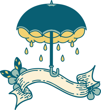 Bir insan tarafından çizilmiş şemsiye ve fırtına bulutlu geleneksel dövme