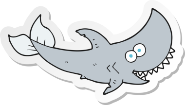 Bir insan tarafından çizilmiş karikatür köpekbalığı etiketi.