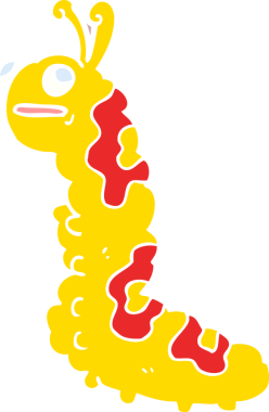 Bir insan tarafından çizilmiş komik düz renkli çizgi film tırtılı.