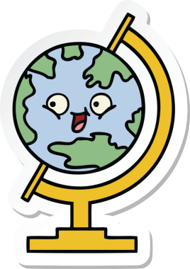 Bir insan tarafından çizilmiş şirin bir dünya karikatürü çıkartması.