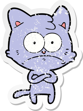 Bir insan tarafından çizilmiş gergin bir kedinin sıkıntılı çıkartması.