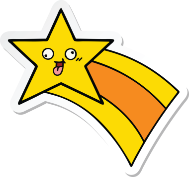 Bir insan tarafından çizilmiş gökkuşağı yıldızı resimli şirin bir çizgi film çıkartması.