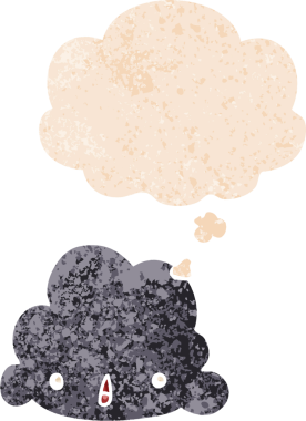 Düşünce baloncuklu karikatür bulutu grunge sıkıntılı retro desen bir insan tarafından çizilmiş