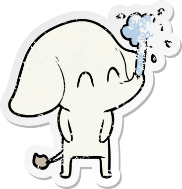 Bir insan tarafından çizilmiş su püskürten şirin bir filin sıkıntılı çıkartması.