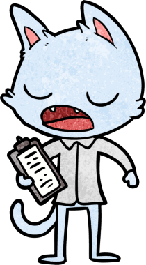 Bir insan tarafından çizilmiş konuşan kedi patronu.