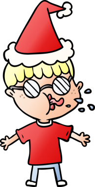 Bir insan tarafından çizilmiş Noel Baba şapkası takan gözlüklü bir çocuğun gradyan çizimi.