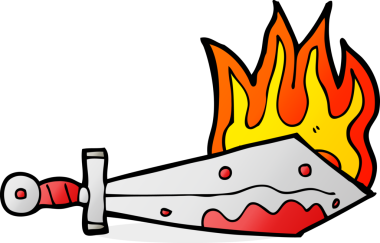 Bir insan tarafından çekilen yanan bir kılıç.