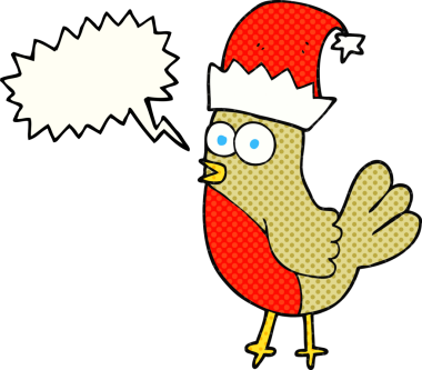 El yazısıyla çizilmiş çizgi roman konuşma balonu Robin noel şapkası çizilmiş bir insan tarafından