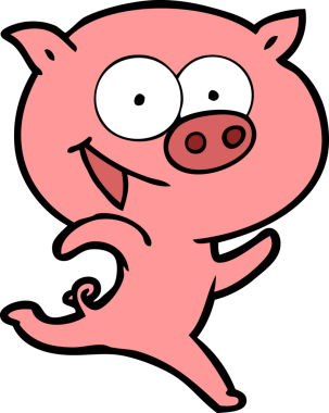 Bir insan tarafından çizilmiş neşeli koşu domuz çizgi filmi