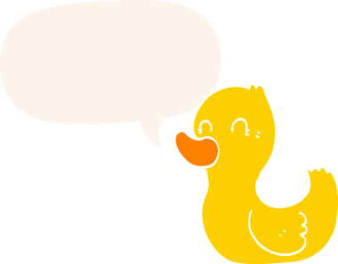 Bir insan tarafından çizilmiş, konuşma baloncuklu çizgi film ördeği.