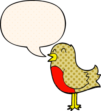 Bir insan tarafından çizilmiş çizgi roman tarzında konuşma baloncuğu olan çizgi film kuşu.