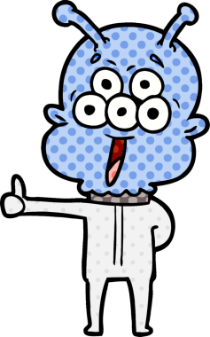 Bir insan tarafından çizilmiş mutlu bir uzaylı çizgi filmi.