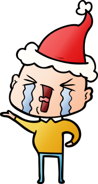 Ağlayan, kel, Noel Baba şapkası takan bir adamın insan tarafından çizilmiş el çizimi karikatürü.
