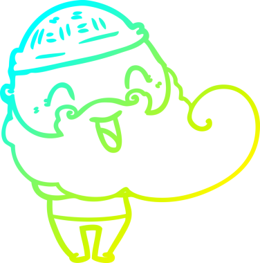 Soğuk hava çizgisi, sakallı ve kış şapkalı mutlu bir adamın bir insan tarafından çizilmiş resmi.